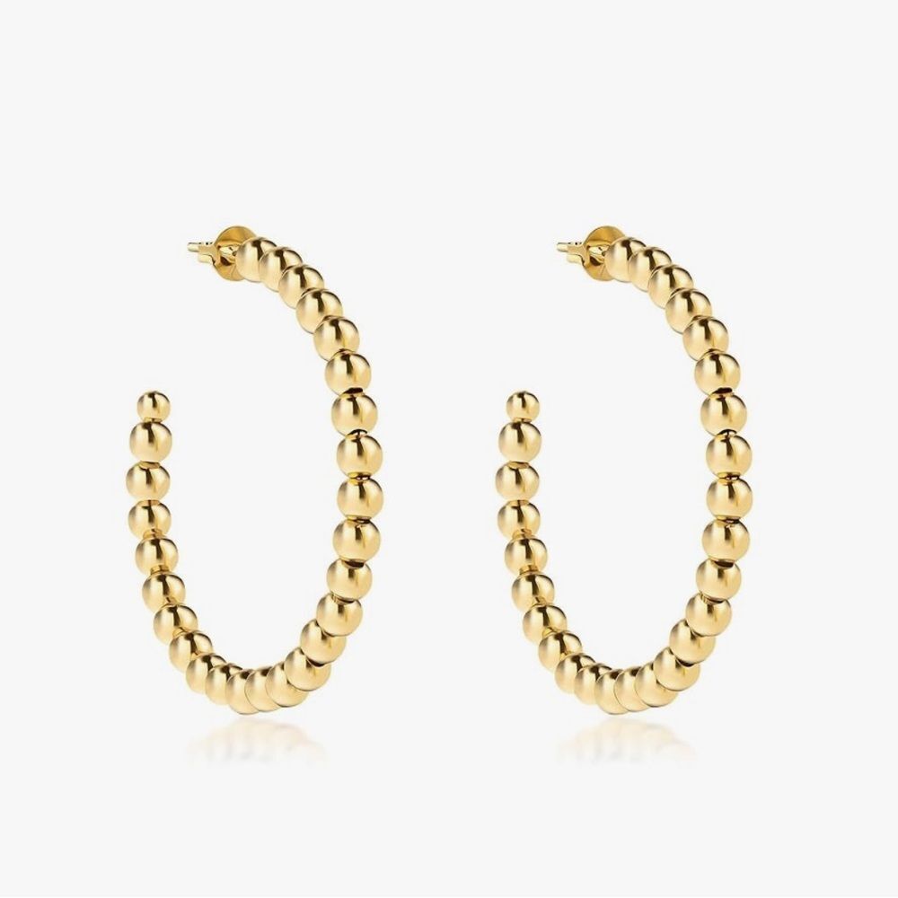 NEW 18K Gold Plated Ball Hoop Earrings